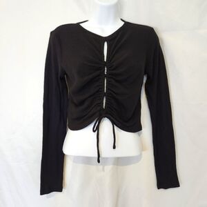 Wild Fable Women's Cropped Top Size S Black Split Front Ribbed‎ Grunge Punk